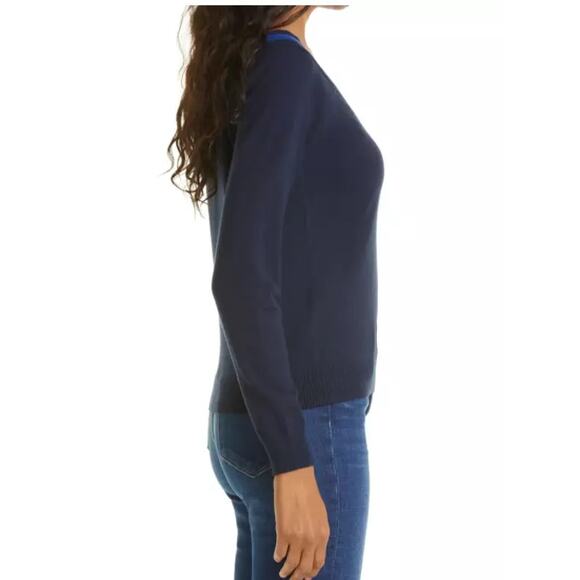 L'AGENCE 'Antoinette' V-Neck Varsity Blue Sweater LARGE NWT $295 - Picture 2 of 12